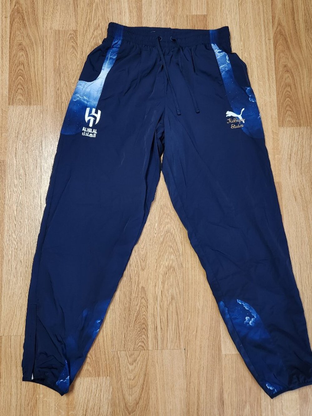 Puma x KidSuper Al-Hilal Saudi Club TRAVEL PANTS Navy White men sz M Medium NWT